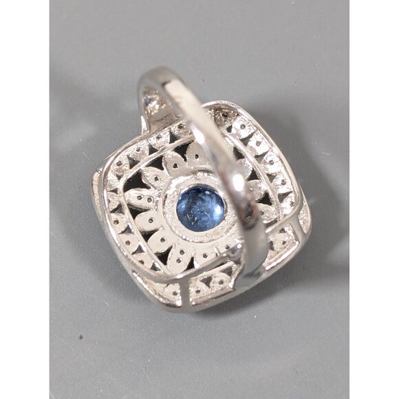 Edwardian Style Blue Rhinestone Square Pave Cocktail Ring Size 9 Statement Silve - Picture 4 of 10